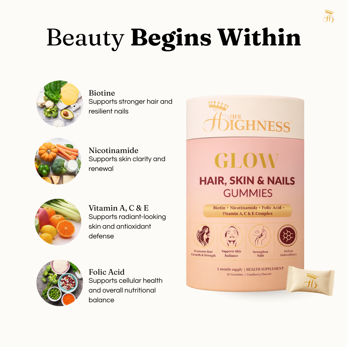 Glow Hair, Skin & Nails Gummies - PR